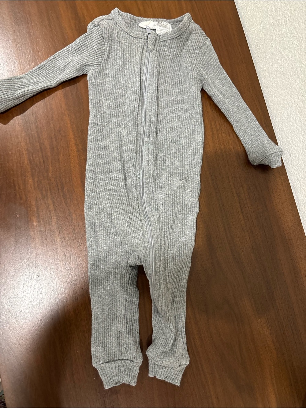 Soft Ribbed Gray Zip-Front Baby One-Piece Bodysuit
